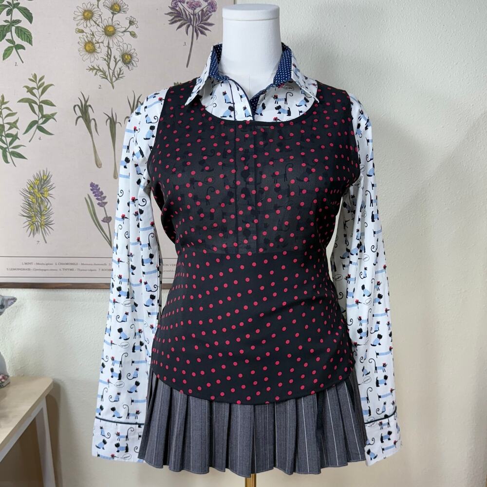 Vintage 90s Y2k Black Red Polka Dot Semi Sheer Tank Top Whimsy Twee Rockabilly M